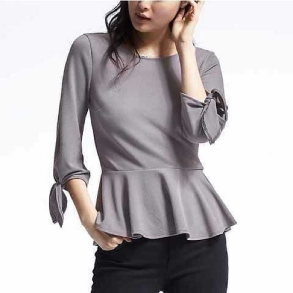 Banana Republic Gray Rich Fabric Peplum Blouse Size M